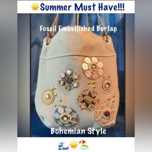 Fossil Bucket Bag w/Bohemian Embellishments
